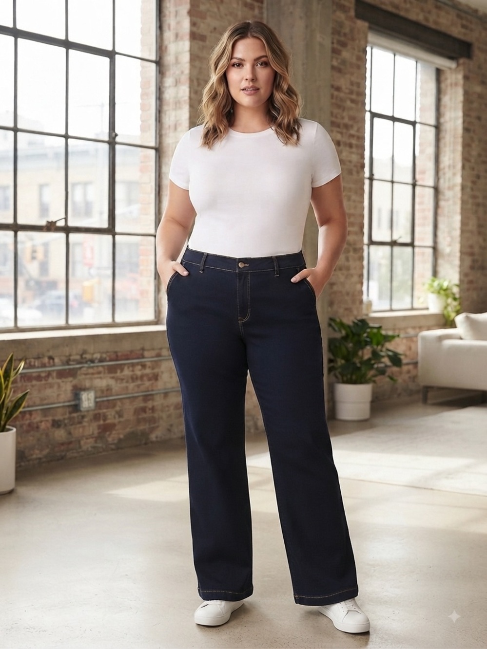 Anne Klein Wide-Leg Jeans in Dark Navy